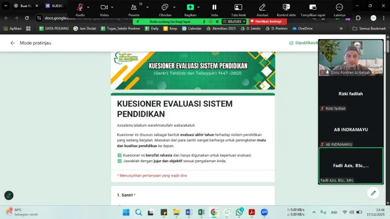 Divisi Pendidikan Pondok Pesantren Al-Bahjah Luncurkan Kuesioner Evaluasi Pendidikan 2025, Libatkan Santri Tahfidz dan Tafaqquh